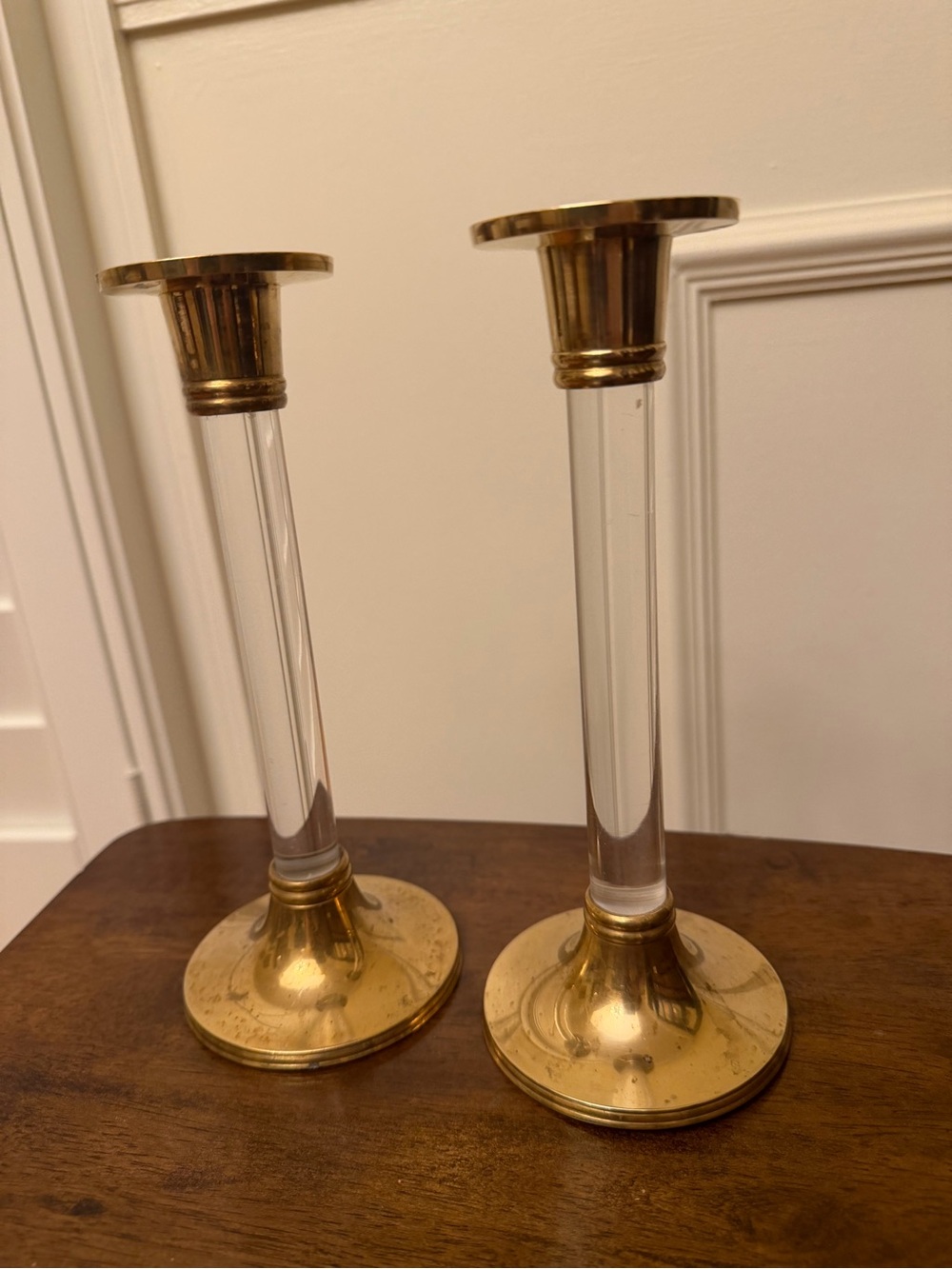 MCM Brass and Lucite Candlestick Holders